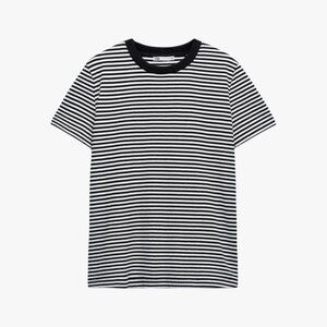 ZARA | "ENZYME FINISH" 100% COTTON BLACK AND WHITE STRIPED T-SHIRT